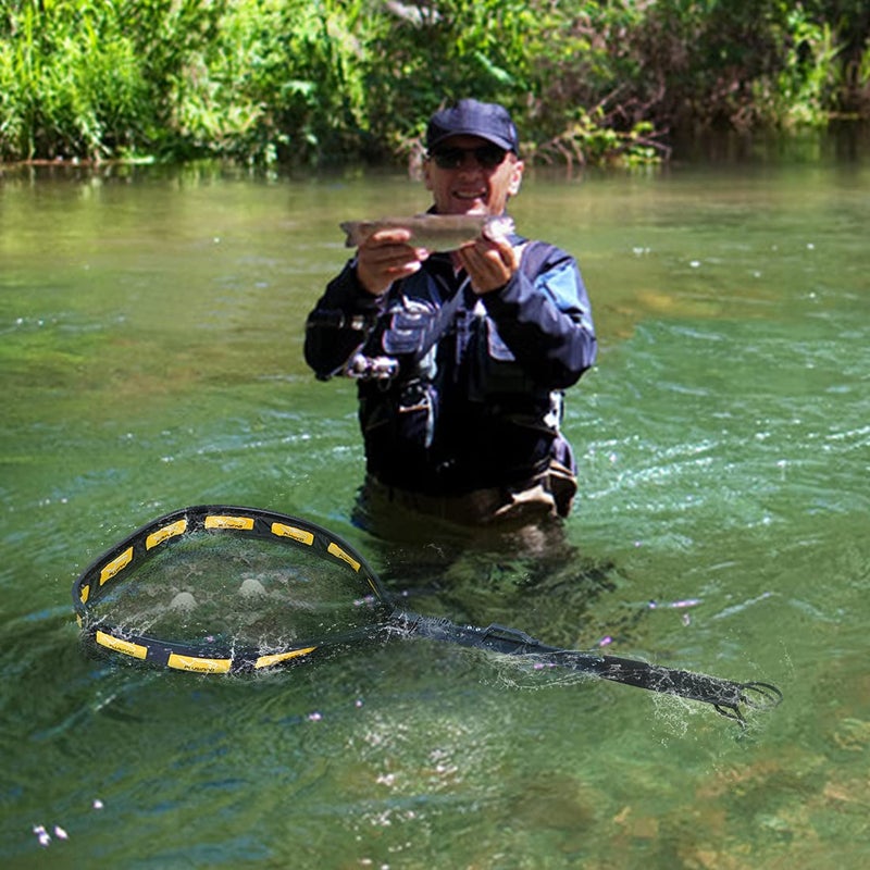 PLUSINNO Fishing Net Fish Floating Landing Net, Kayak Nets with Fixed Foldable Telescopic Pole Handle,Bass Trout Fishing Nets with Nylon Mesh for Pond Lake River,Fishing Gear Gifts for Men Orange 1.5M - Image 2